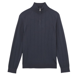 REISS Findlay Merino Wool Wide-Rib Half-Zip Jumper